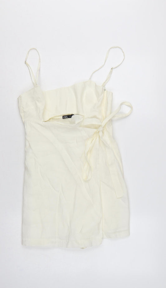 Zara Women Ivory M Wrap Mini Dress Adjustable Straps Tie Waist