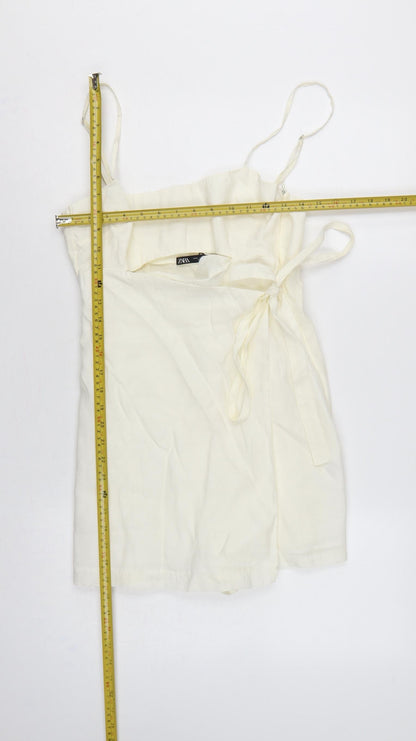 Zara Women Ivory M Wrap Mini Dress Adjustable Straps Tie Waist