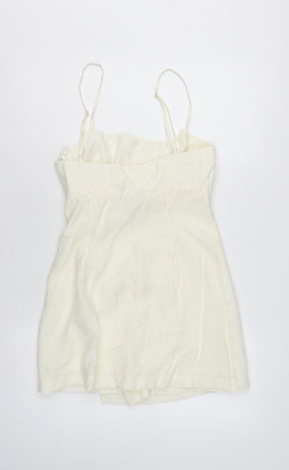 Zara Women Ivory M Wrap Mini Dress Adjustable Straps Tie Waist