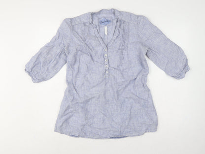 Marks & Spencer Women Blue UK 14 Linen Tunic Blouse Roll Tab Sleeves
