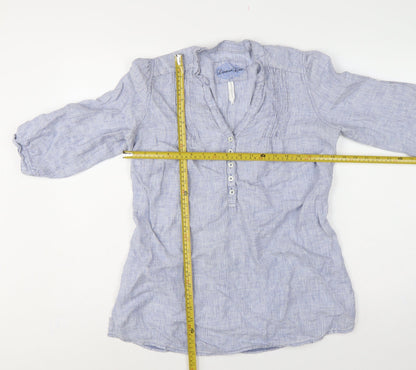 Marks & Spencer Women Blue UK 14 Linen Tunic Blouse Roll Tab Sleeves