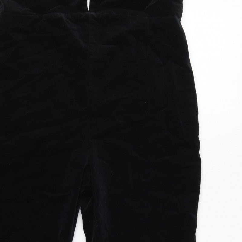 Topshop Women Black UK 14 Velvet V-Neck Backless Flared Jumpsuit