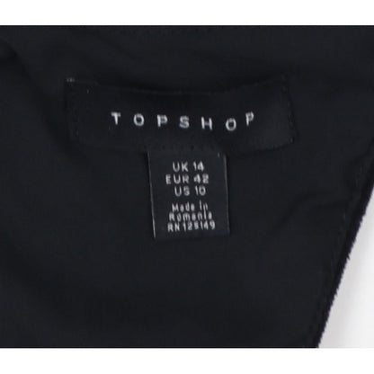 Topshop Women Black UK 14 Velvet V-Neck Backless Flared Jumpsuit