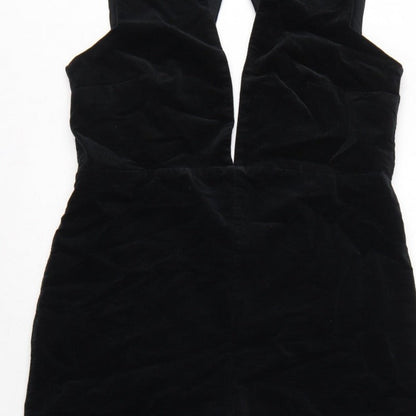 Topshop Women Black UK 14 Velvet V-Neck Backless Flared Jumpsuit