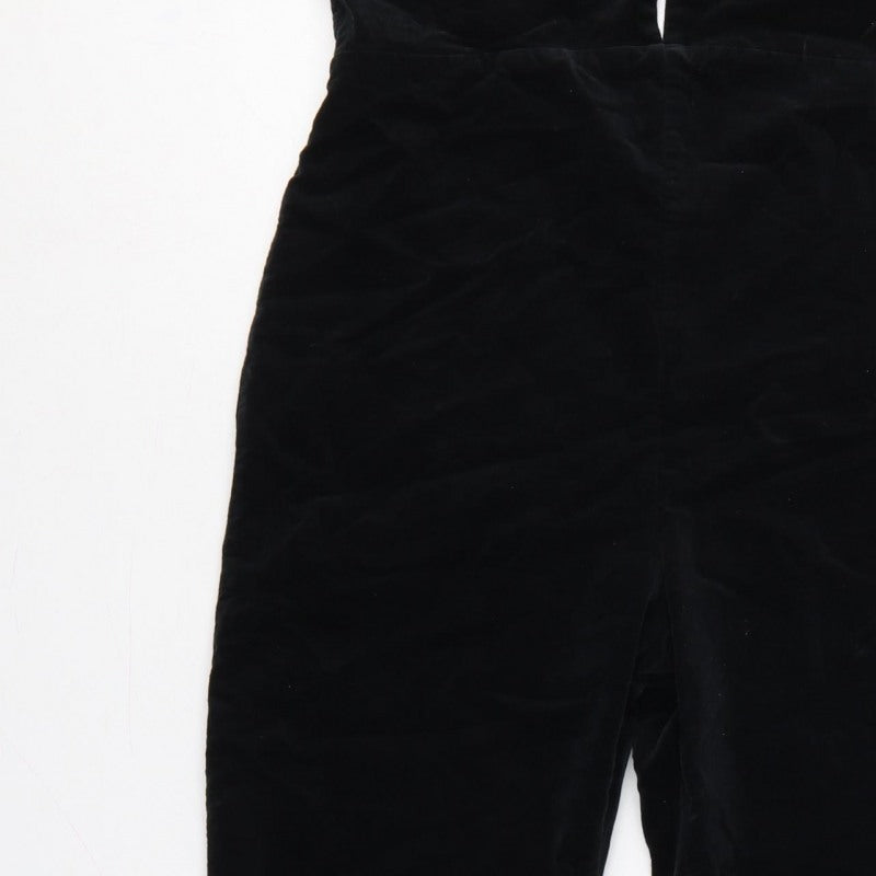 Topshop Women Black UK 14 Velvet V-Neck Backless Flared Jumpsuit