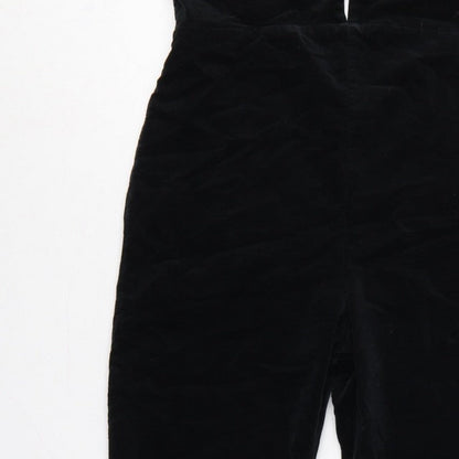 Topshop Women Black UK 14 Velvet V-Neck Backless Flared Jumpsuit