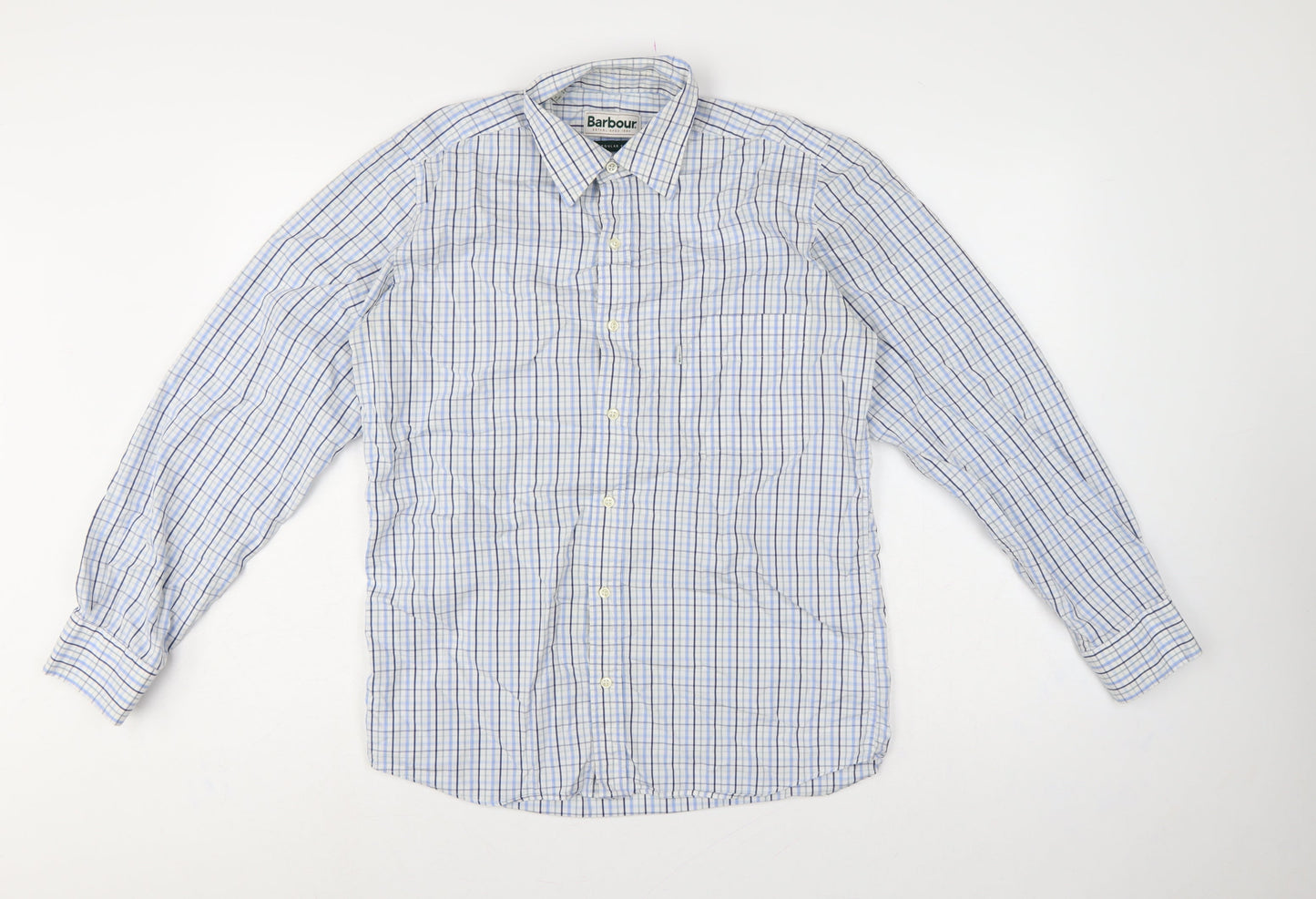 Barbour Men’s Blue Check Cotton Regular Fit Button-Down Shirt Size S