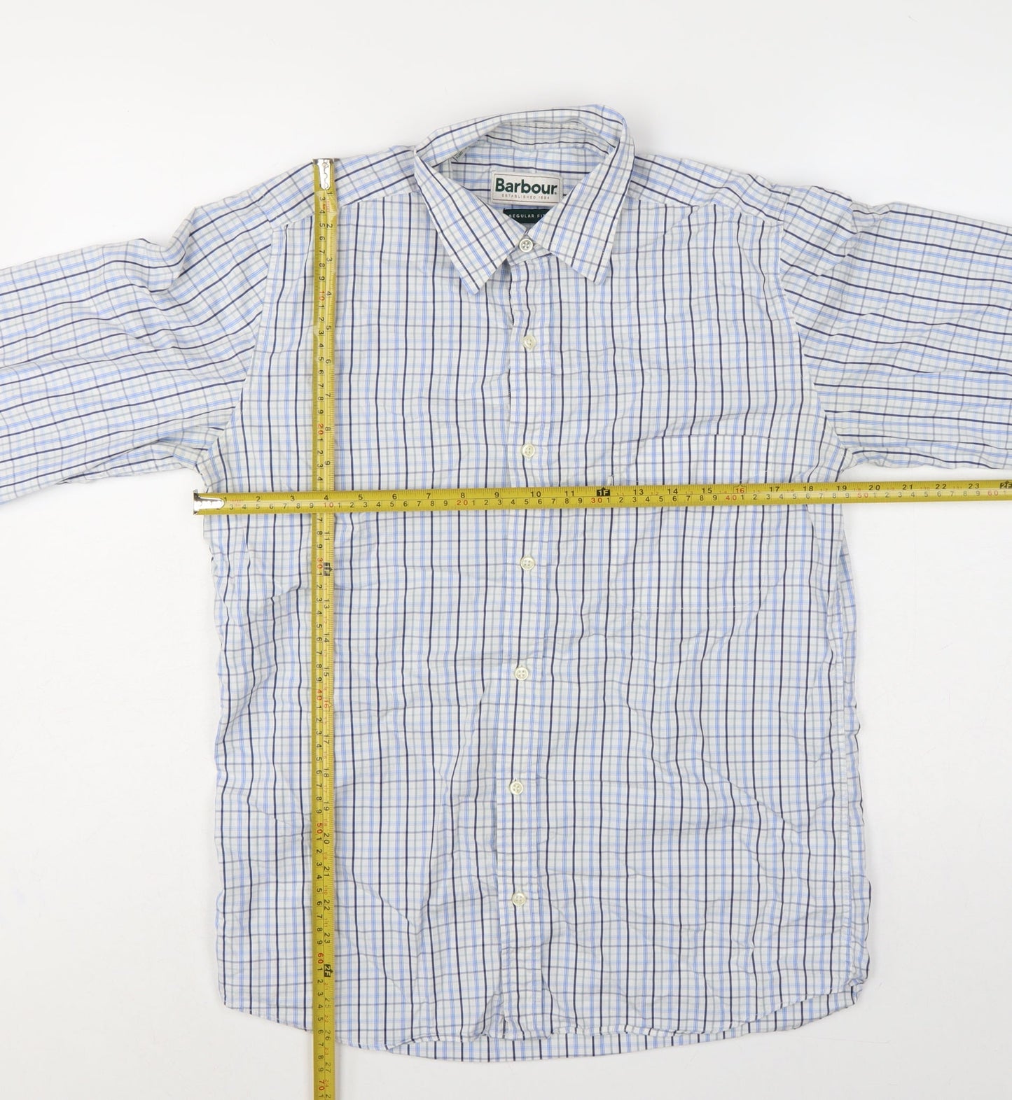 Barbour Men’s Blue Check Cotton Regular Fit Button-Down Shirt Size S