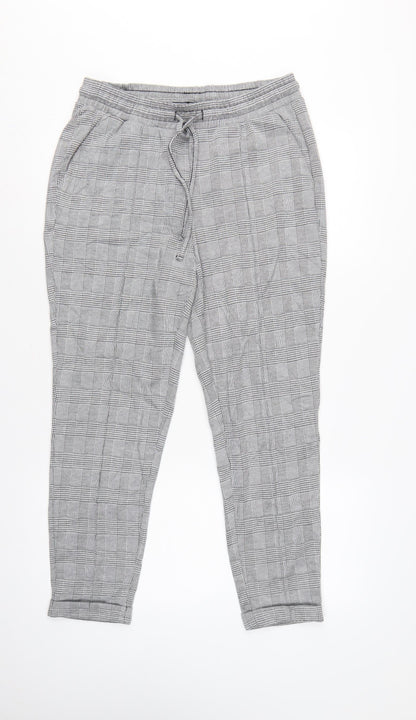 Vivance Women’s Grey Check Tapered Jogger Trousers UK 12 Drawstring