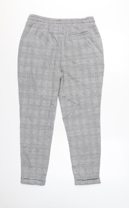Vivance Women’s Grey Check Tapered Jogger Trousers UK 12 Drawstring