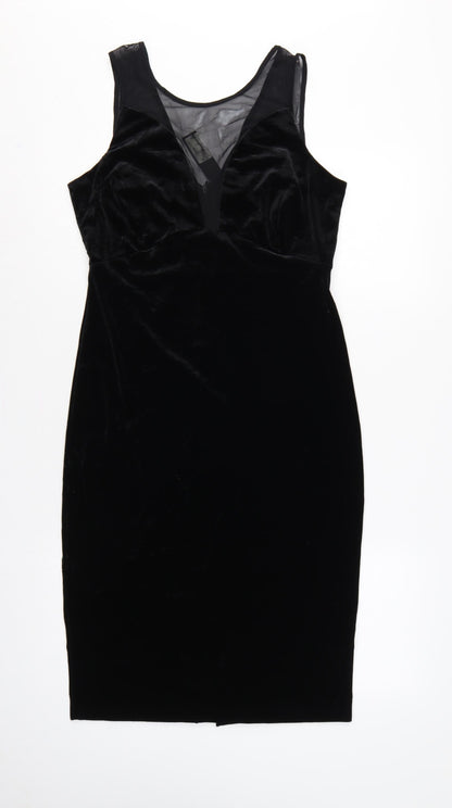 River Island Women Black UK 14 Velvet Bodycon Knee Length Party Dress