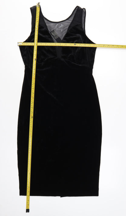 River Island Women Black UK 14 Velvet Bodycon Knee Length Party Dress