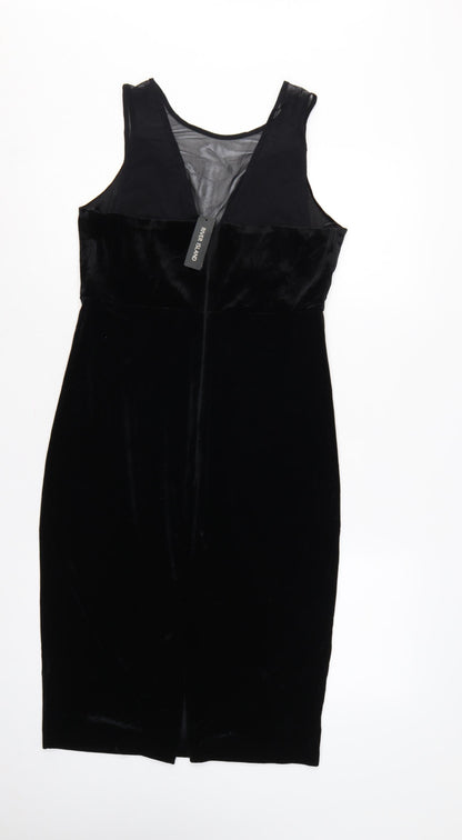 River Island Women Black UK 14 Velvet Bodycon Knee Length Party Dress