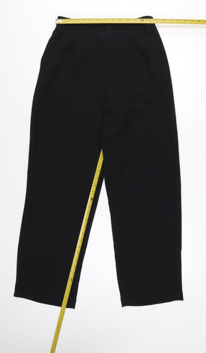 Bonmarche Women’s Black Size 12 Straight Leg Embroidered Waist Trousers