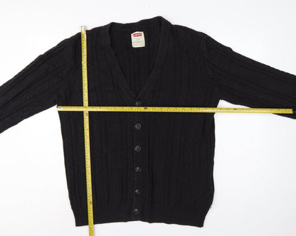 Levi's Men's Black L Cable Knit V-Neck Button Cardigan Cotton