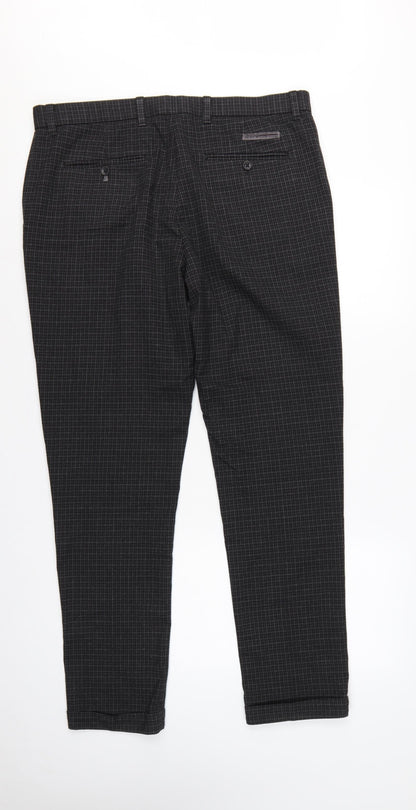 Next Men’s Grey Check Tapered Trousers 36in Waist Long 33in Leg