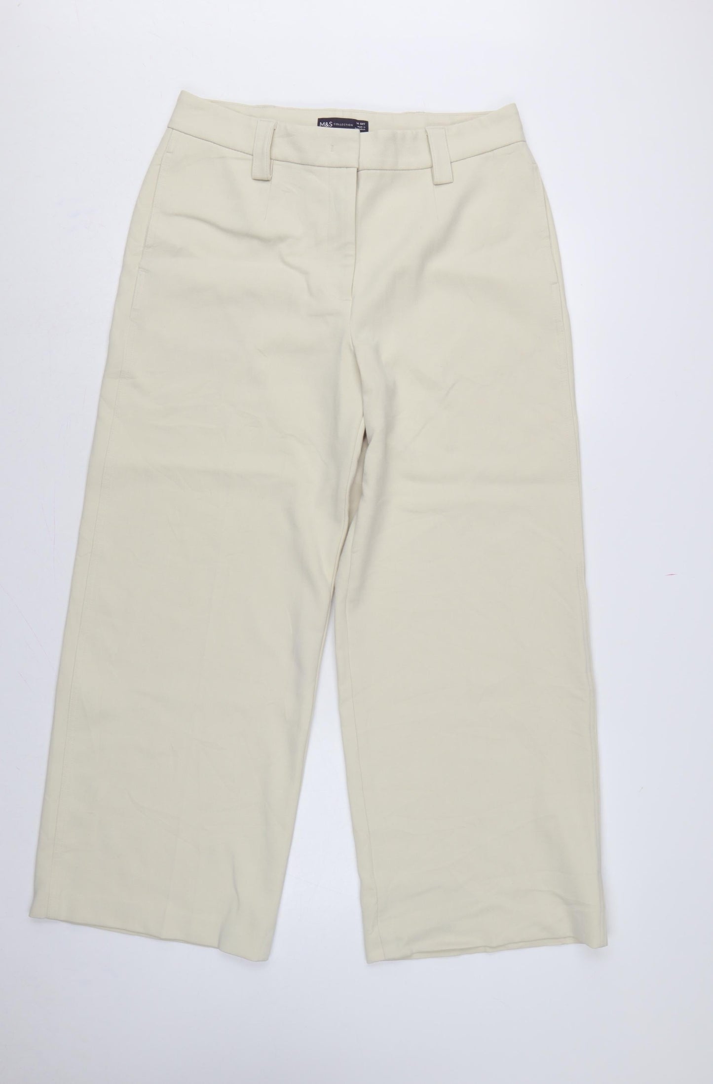 Marks & Spencer Women Ivory UK 14 Wide-Leg Tailored Trousers