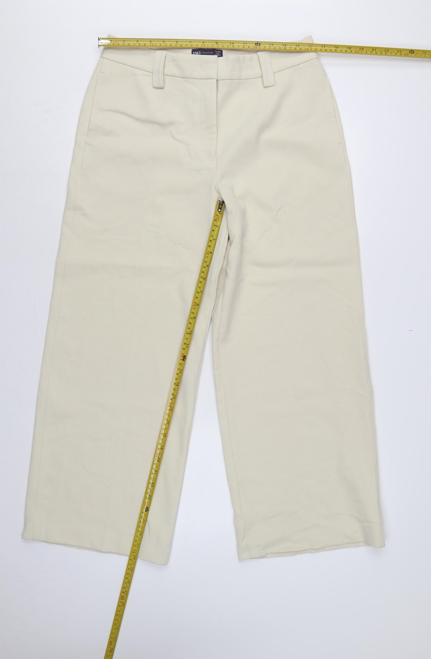 Marks & Spencer Women Ivory UK 14 Wide-Leg Tailored Trousers
