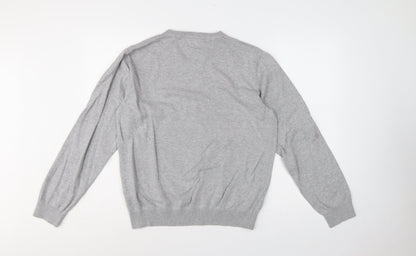 Tommy Hilfiger Men’s Grey L V-Neck Cotton Logo Pullover Jumper