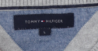 Tommy Hilfiger Men’s Grey L V-Neck Cotton Logo Pullover Jumper