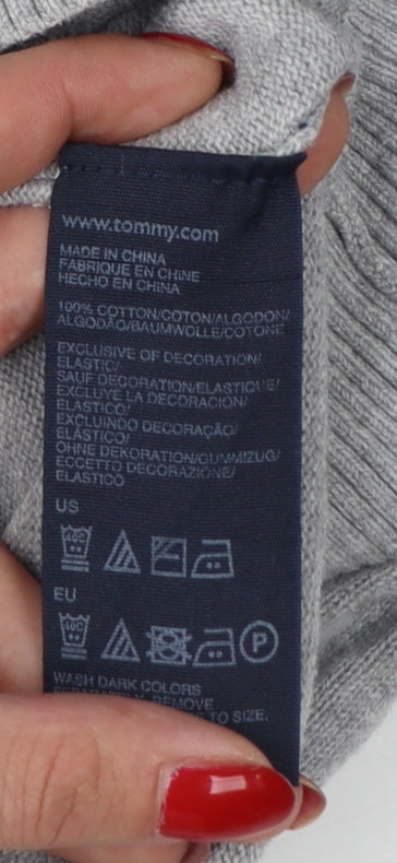 Tommy Hilfiger Men’s Grey L V-Neck Cotton Logo Pullover Jumper