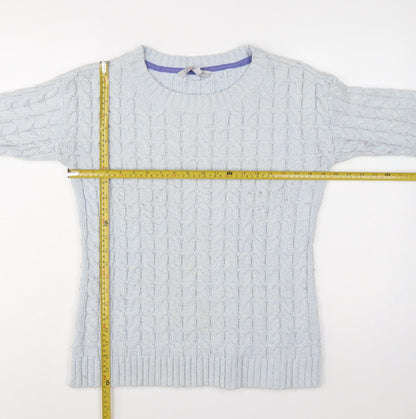 Crew Clothing Co Women Blue UK 14 Cable-Knit Crew Neck Jumper