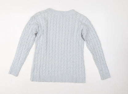Crew Clothing Co Women Blue UK 14 Cable-Knit Crew Neck Jumper