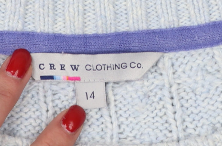 Crew Clothing Co Women Blue UK 14 Cable-Knit Crew Neck Jumper