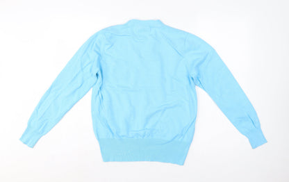 Glenmuir Women Blue M V-Neck Cotton Knit Logo Golf Jumper