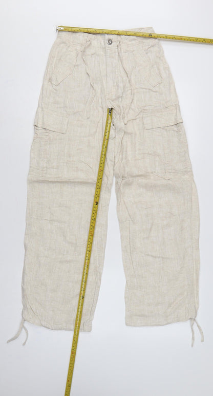 Marks and Spencer Women's Beige UK 6 Short Linen Blend Cargo Trousers
