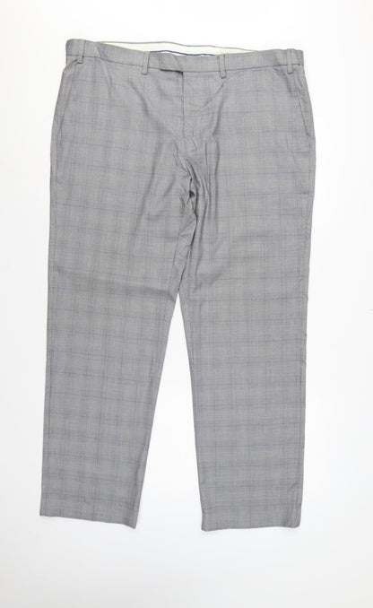 Marks and Spencer Men's Grey 42 Regular Fit Check Dress Trousers