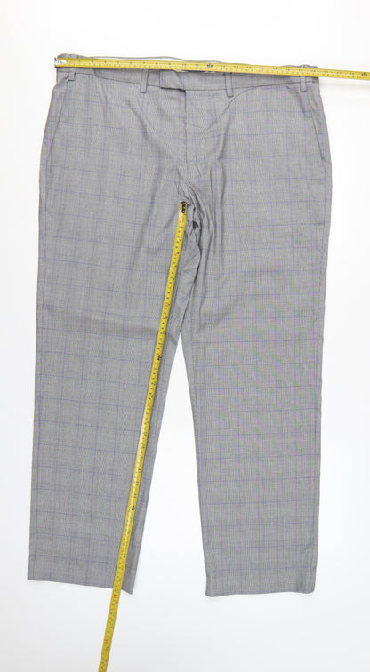 Marks and Spencer Men's Grey 42 Regular Fit Check Dress Trousers