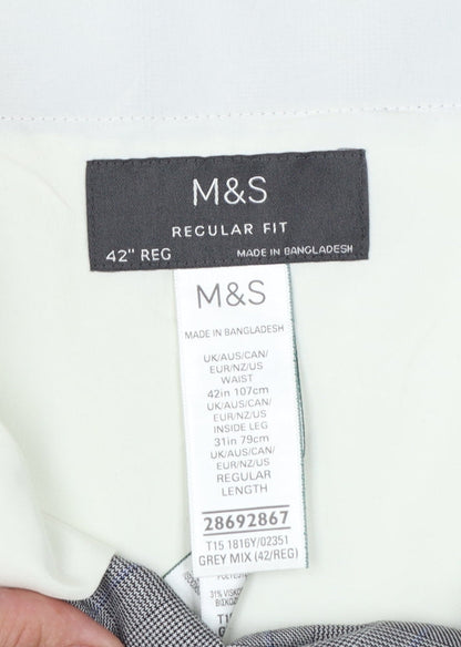 Marks and Spencer Men's Grey 42 Regular Fit Check Dress Trousers