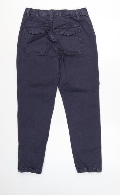 M&S Women’s Navy Blue UK 12 Short Cotton Blend Cuffed Jogger Trousers