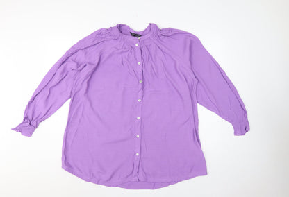 Marks & Spencer Women Purple UK 14 Viscose Tunic Button-Up Blouse