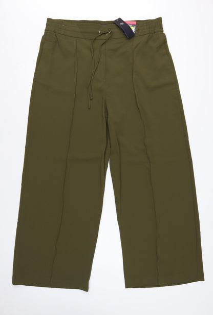 Marks and Spencer Women Green UK 18 Regular Wide-Leg Drawstring Trousers
