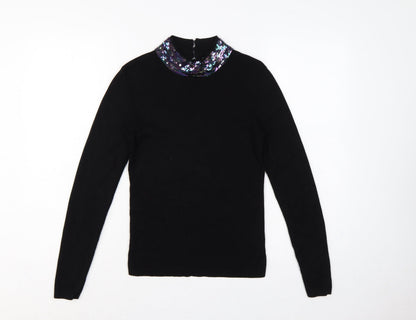 Oasis Womens Black UK 8 Sequin Cowl Neck Long Sleeve Jumper