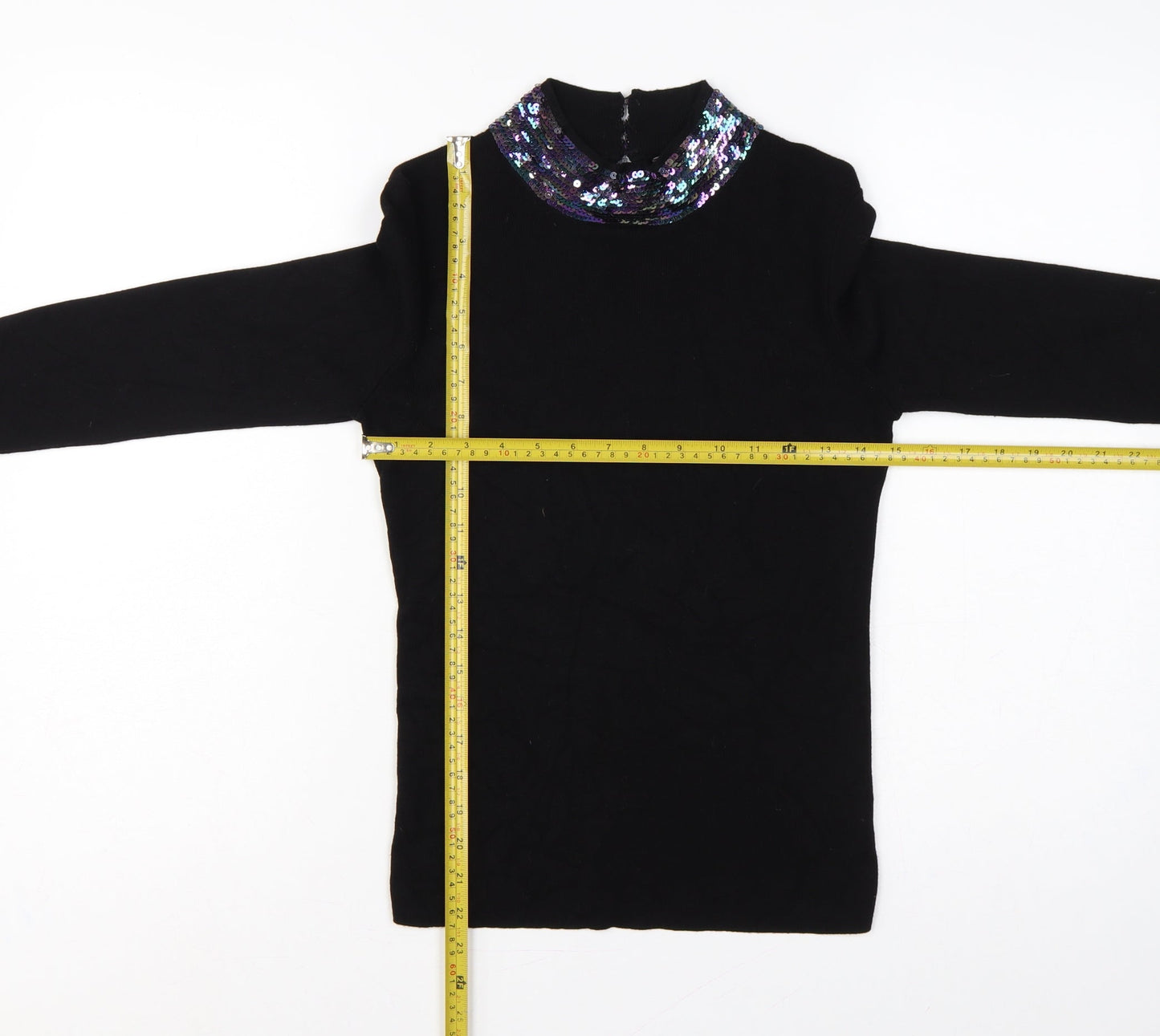Oasis Womens Black UK 8 Sequin Cowl Neck Long Sleeve Jumper