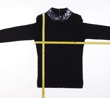 Oasis Womens Black UK 8 Sequin Cowl Neck Long Sleeve Jumper