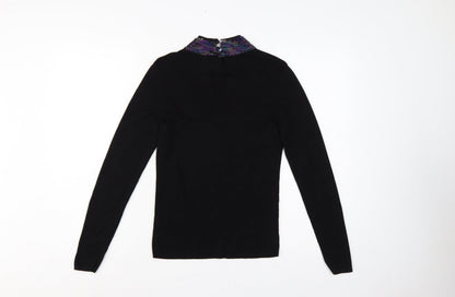 Oasis Womens Black UK 8 Sequin Cowl Neck Long Sleeve Jumper