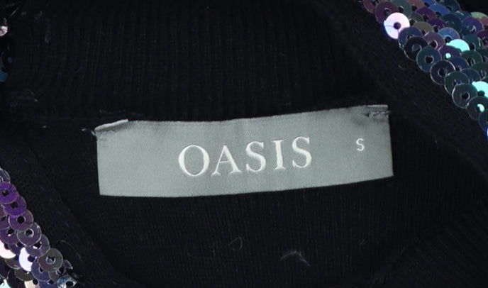 Oasis Womens Black UK 8 Sequin Cowl Neck Long Sleeve Jumper