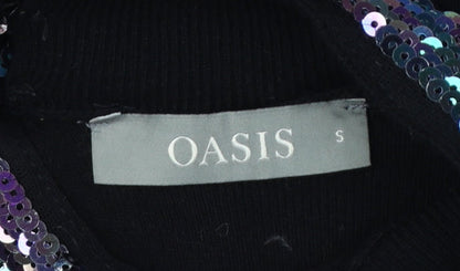 Oasis Womens Black UK 8 Sequin Cowl Neck Long Sleeve Jumper