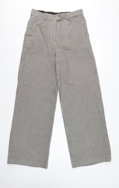 Marks and Spencer Women’s Grey Check Wide-Leg Trousers UK 10 Long