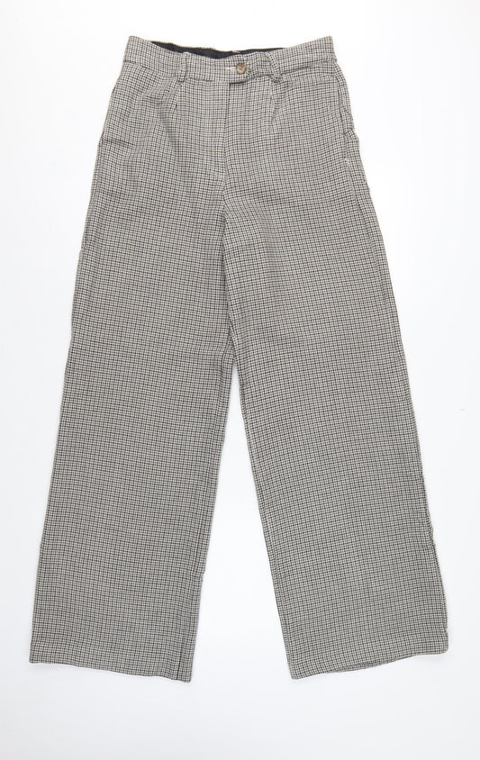 Marks and Spencer Women’s Grey Check Wide-Leg Trousers UK 10 Long