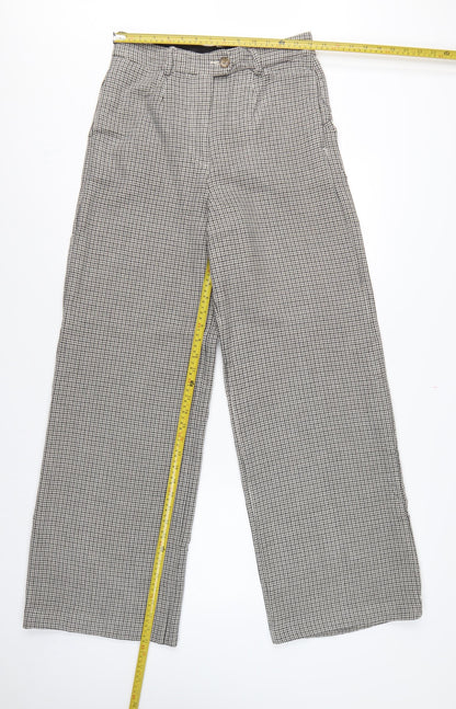 Marks and Spencer Women’s Grey Check Wide-Leg Trousers UK 10 Long