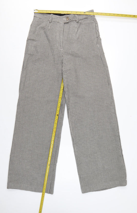 Marks and Spencer Women’s Grey Check Wide-Leg Trousers UK 10 Long