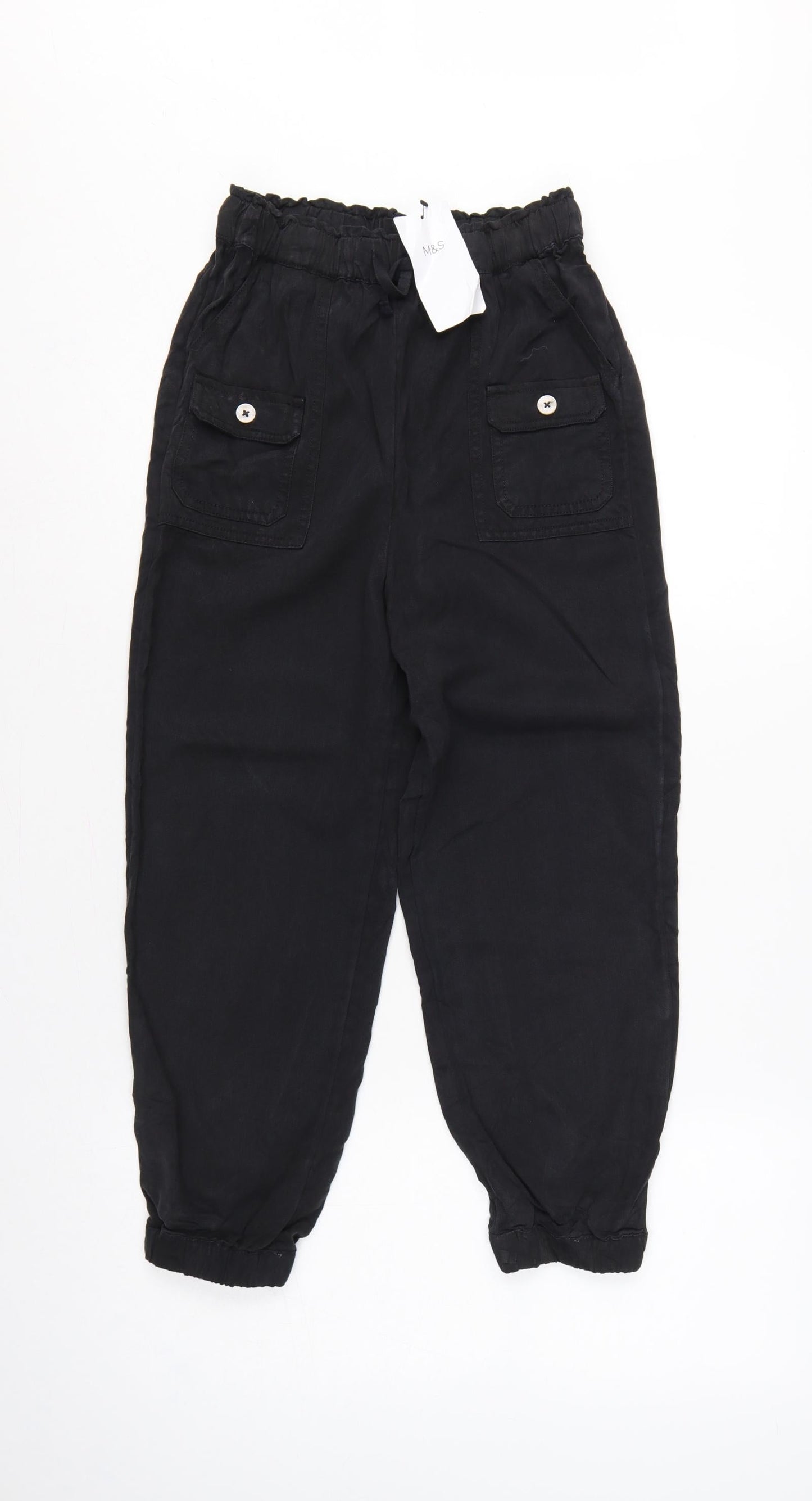 M&S Girls Black Cargo Trousers 10-11 Years Lyocell Drawstring Pockets