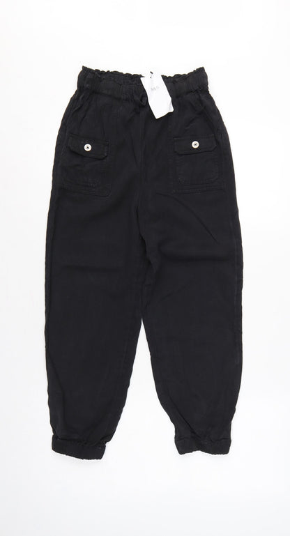M&S Girls Black Cargo Trousers 10-11 Years Lyocell Drawstring Pockets