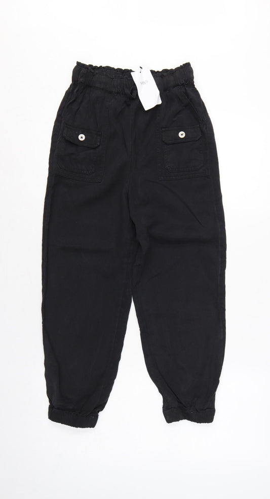 M&S Girls Black Cargo Trousers 10-11 Years Lyocell Drawstring Pockets