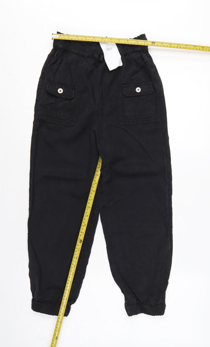 M&S Girls Black Cargo Trousers 10-11 Years Lyocell Drawstring Pockets